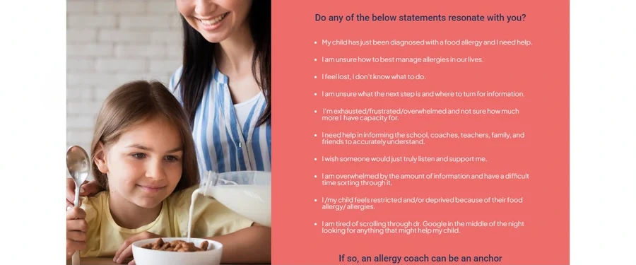 A section of the Allergy Coach SA website