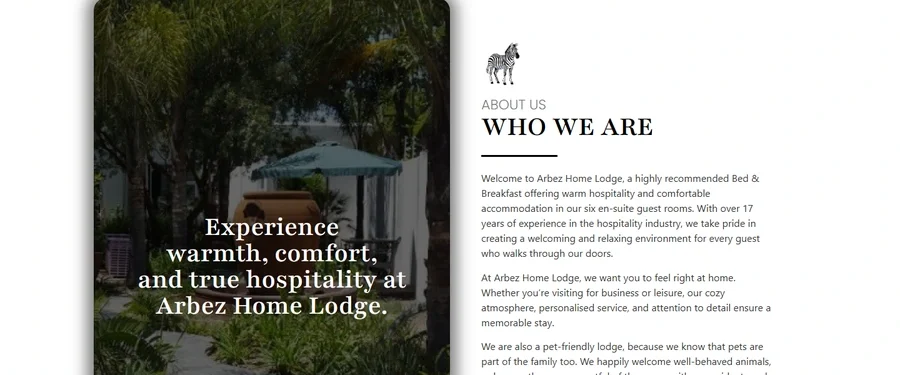 A section of the Arbez Home Lodge website