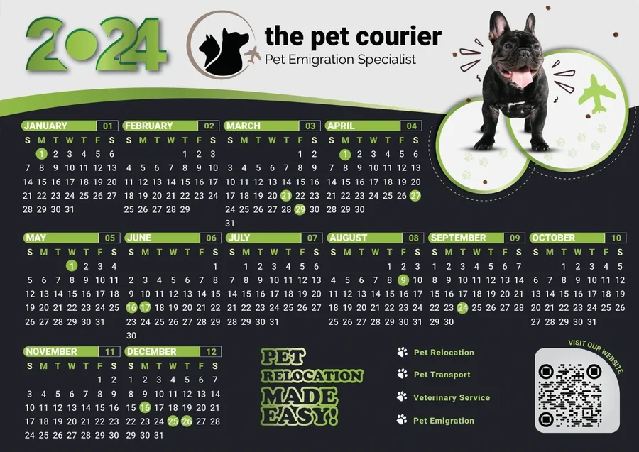 The Pet Courier calendar