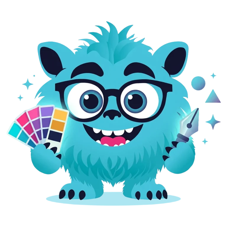 Pixi holding colour swatches and a pen tool