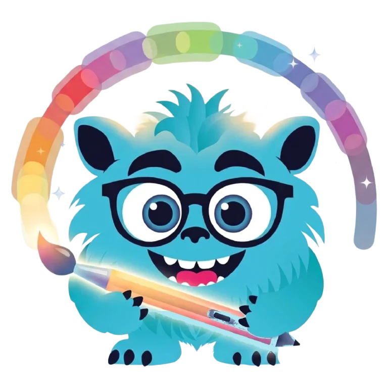 Pixi, the Pixeri mascot, painting a rainbow with a brush
