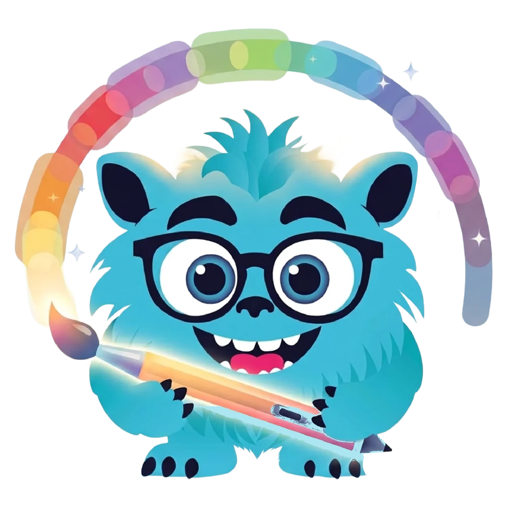 Pixi, the Pixeri mascot, painting a rainbow with a brush