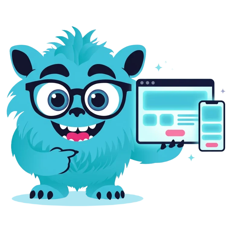 Pixi pointing at a website on a browser and phone